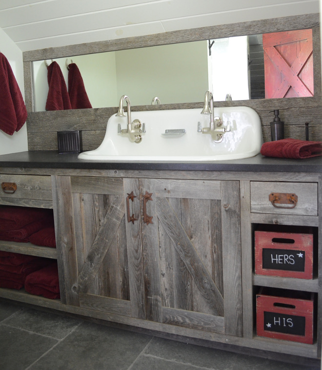 Barnwood Bathroom Vanity. Barnwood Bathroom Vanity. Barnwood Bathroom Vanity. Farmhouse Barnwood Bathroom Vanity #BarnwoodBathroomVanity #Barnwood #BathroomVanity #BarnwoodVanity Beautiful Homes of Instagram @SanctuaryHomeDecor