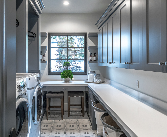 Benjamin Moore Trout Grey. Dark grey laundry room cabinet paint color Benjamin Moore Trout Grey. Benjamin Moore Trout Grey #BenjaminMooreTroutGrey Danielle Loryn Design