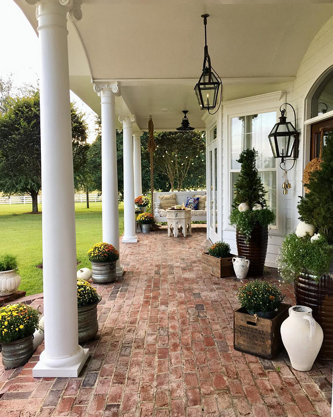 Brick Porch. Brick porch flooring. Fall brick porch flooring #brickflooring #porch #brickporch #falldecor #fall @cindimc.ivoryhome