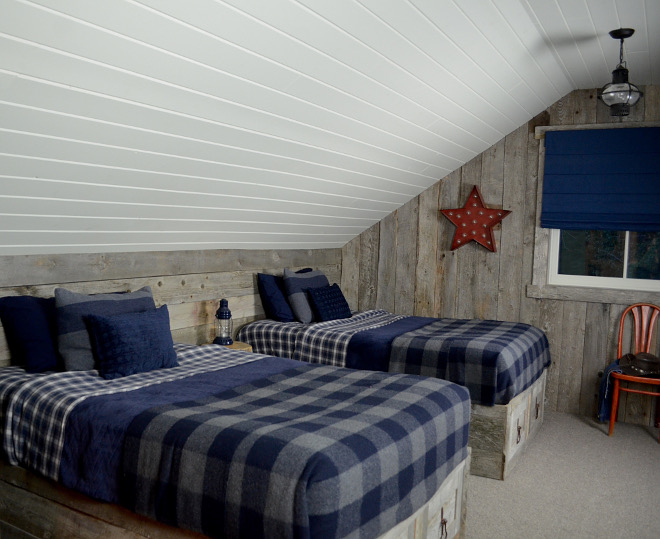 Bunk room paneling. Farmhouse bunk room paneling. We used reclaimed barn wood for the beds and added larger planks on the walls. #bunkroom #paneling Beautiful Homes of Instagram @SanctuaryHomeDecor