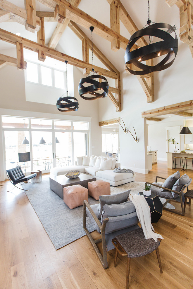 Exposed beams. Exposed beams. Beams were kept natural to match the hardwood floors. Living room Exposed beams #Exposedbeams Urbanology Designs