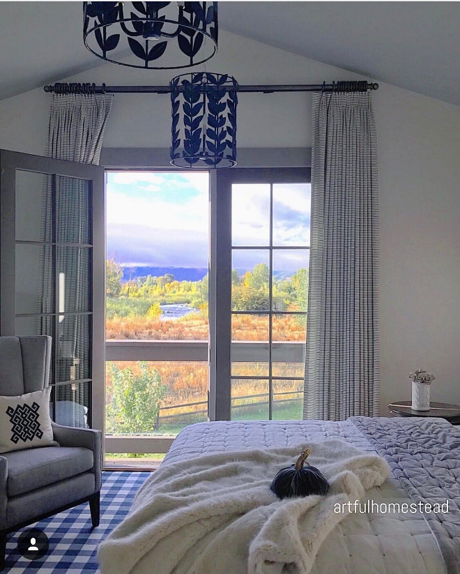 Fall Bedroom Decorating ideas. Bedroom with pumpkin velvet . You don't even need Fall decor in a bedroom with a view like that #fall #bedroom #decor @artfulhomestead