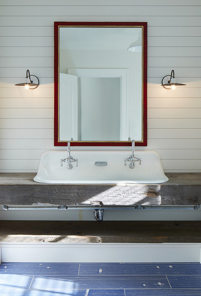 Farmhouse Bathroom with rustic reclaimed wood freestanding vanity and shiplap accent wall. Farmhouse Bathroom with rustic reclaimed wood freestanding vanity and shiplap accent wall. Farmhouse Bathroom with rustic reclaimed wood freestanding vanity and shiplap accent wall #FarmhouseBathroom #rusticreclaimedwood #reclaimedwood #freestandingvanity #shiplap #shiplapaccentwall John Kraemer & Sons