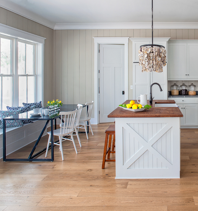 Farmhouse kitchen hardwood floors Flooring is Bella Cita Floors wide plank oiled white oak. #Farmhouse #kitchen #hardwoodfloors #Flooring #BellaCitaFloors #wideplank #oiledwhiteoak Lisa Furey - Barefoot Interiors