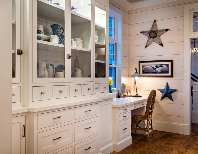 Kitchen Desk Layout. Kitchen desk beside hutch cabinet. Whitewashed shiplap and wide barnwood hardwood floors. Kitchen Desk Layout. Kitchen desk beside hutch cabinet. Whitewashed shiplap and wide barnwood hardwood floors. Kitchen Desk Layout. Kitchen desk beside hutch cabinet. Great kitchen desk cabinet layout. Whitewashed shiplap and wide barnwood hardwood floors #KitchenDeskLayout #Kitchendesk #cabinet #Whitewashedshiplap #widebarnwoodhardwoodfloors Mitch Wise Design,Inc.