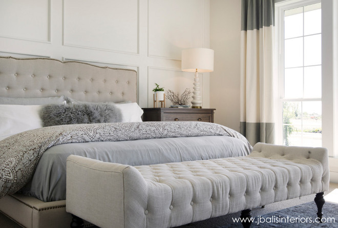 Master Bedroom Paneling. Master Bedroom Paneling paint color Benjamin Moore Chantilly Lace. Benjamin Moore Chantilly Lace paneling paint color #BenjaminMooreChantillyLace #paneling #paintcolor Judith Balis Interiors