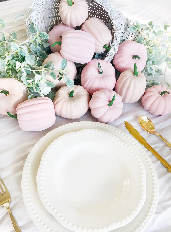 Pink pumpkins. Faux Pink pumpkins. DIY Pink Pumpkins: Dollar Tree. Painted with Martha Stewart craft paint. Pink pumpkins. Cuttest thing ever! Pink pumpkins #Pinkpumpkins @thriftyniftynest