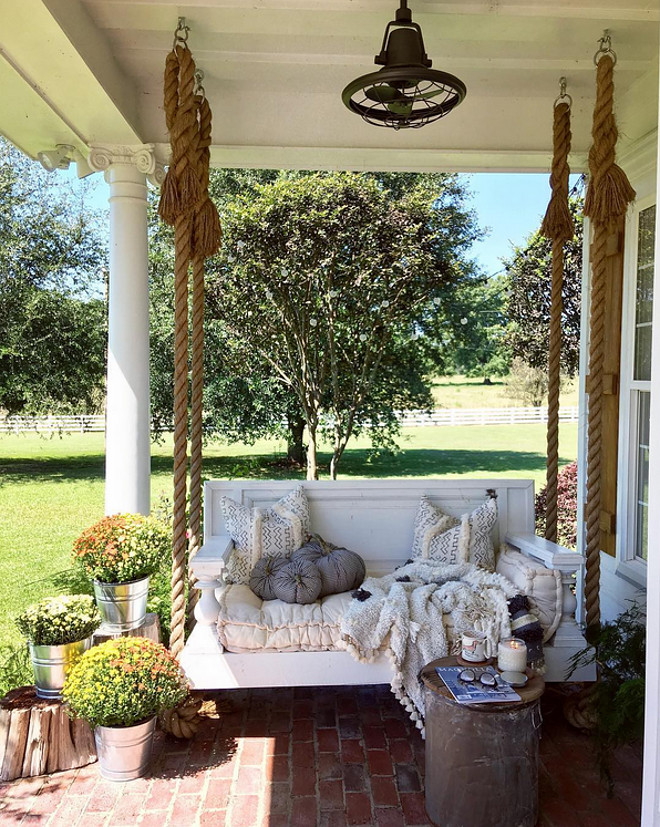 Porch Swing Fall Decor. Porch Swing Fall Decor. Porch Swing Fall Decor Ideas. Porch Swing Fall Decor Pumpkins and flowers Porch Swing Fall Decor #PorchSwing #FallDecor @cindimc.ivoryhome