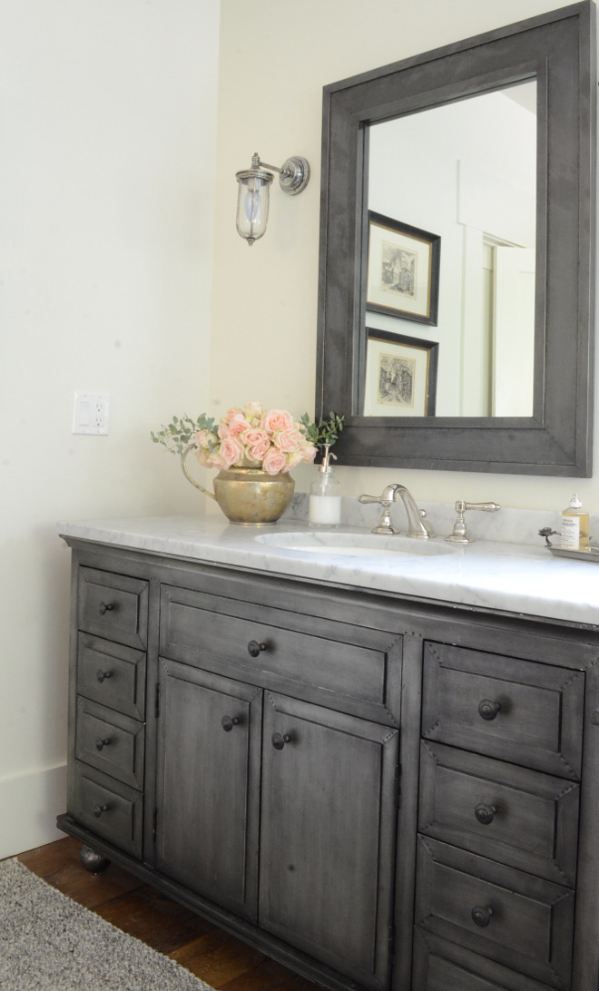 Restoration Hardware Zinc Vanity and Restoration Hardware Zinc Mirror. Beautiful Homes of Instagram @SanctuaryHomeDecor