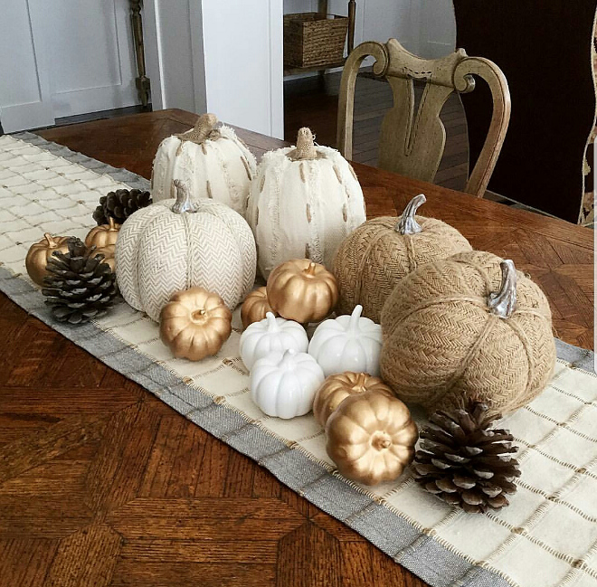 Simple fall decor with faux pumpkins and pinecones. Simple fall decor with faux pumpkins and pine cones @house.becomes.home