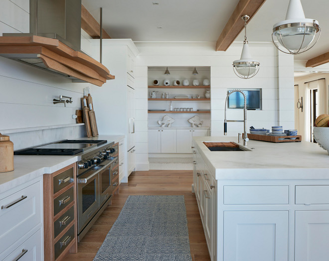 White kitchen with Shiplap and Limed White Oak Accents. Fresh White kitchen with Shiplap and Limed White Oak Accents #Whitekitchen #Shiplap #LimedWhiteOak Pineapples Palms, Etc