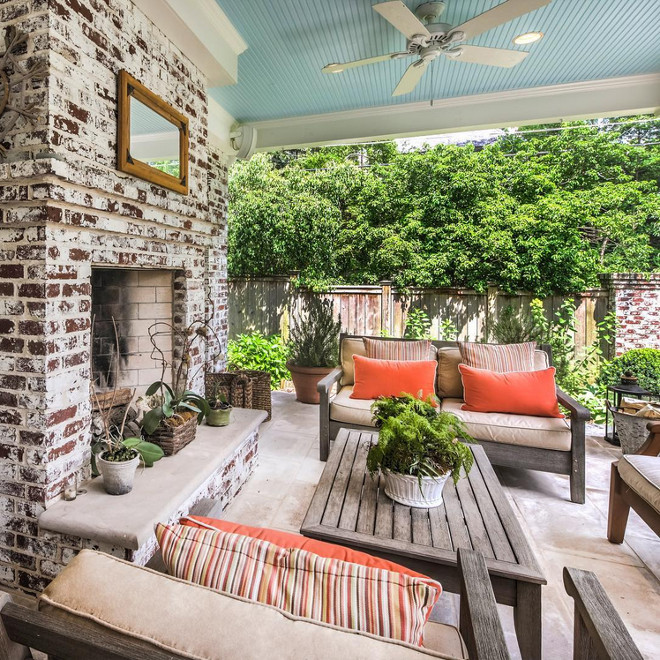 Whitewashed Brick. Whitewashed Brick. Charming porch with whitewashed/distressed brick fireplace. Whitewashed Brick. Outdoor fireplace features Whitewashed Brick. Whitewashed Brick #WhitewashedBrick #Whitewashed #Brick Via Coldwell Banker