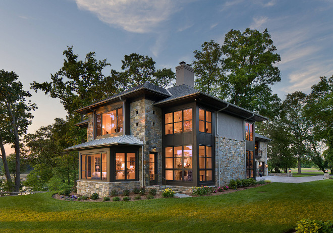 Windows. Dark windows with stone exterior. Black window exterior with stone #blackwindows #darkwindows #stone #exterior Vicent Greene Architects