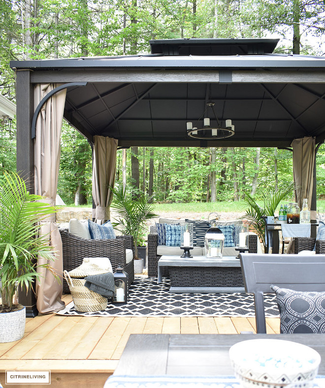 canadian-tire-dashley-gazebo-outdoor-lounge-area-and-patio-with-blue-and-white-decor-and-accessories Beautiful Homes of Instagram @citrineliving Home Bunch
