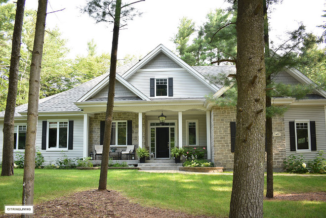 home-exterior-grey-siding-stone-black-door-shutters-home-exterior-grey-siding-stone-black-door-shutters #homeexterior #greysiding #stone #blackdoor #shutters Beautiful Homes of Instagram @citrineliving Home Bunch