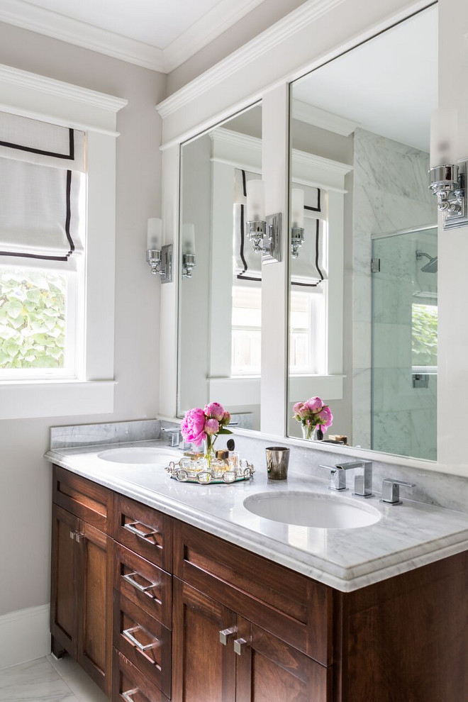 Bathroom vanity. Nimbus by Benjamin Moore. Marie Flanigan Interiors