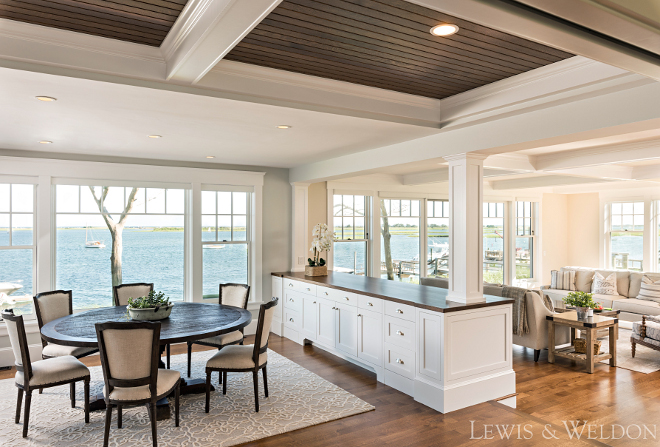 Beach house dining room living room design. Walls - Benjamin Moore Wickham Grey. Beach house dining room living room design. Beach house dining room living room design #Beachhouse #diningroom #livingroom #design #BenjaminMooreWickhamGrey Lewis & Weldon Custom Kitchens