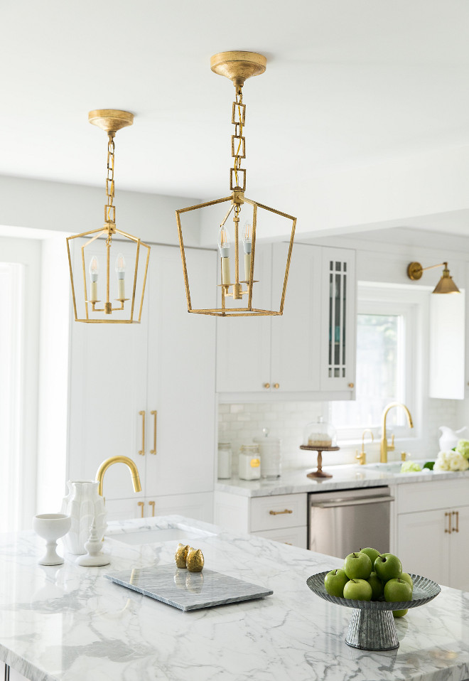 Brushed Brass Lantern Pendant Light. Brushed Brass Lantern Pendant Light. Kitchen with Brushed Brass Lantern Pendant Lights #BrushedBrassLanterns #PendantLight #BrushedBrasslights #BrushedBrasspendants #BrushedBrasslanterns Simply Beautiful Eating