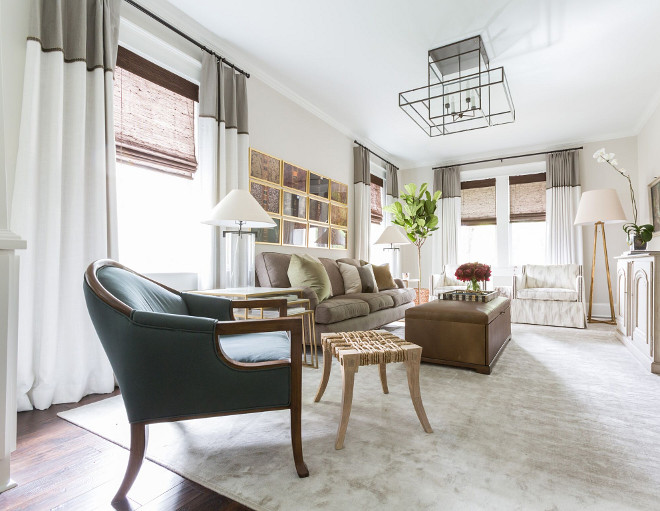 Classic Modern Living room design and decor. Paint Color is Benjamin Moore Athena. #livingroom #benjaminmooreathena Marie Flanigan Interiors