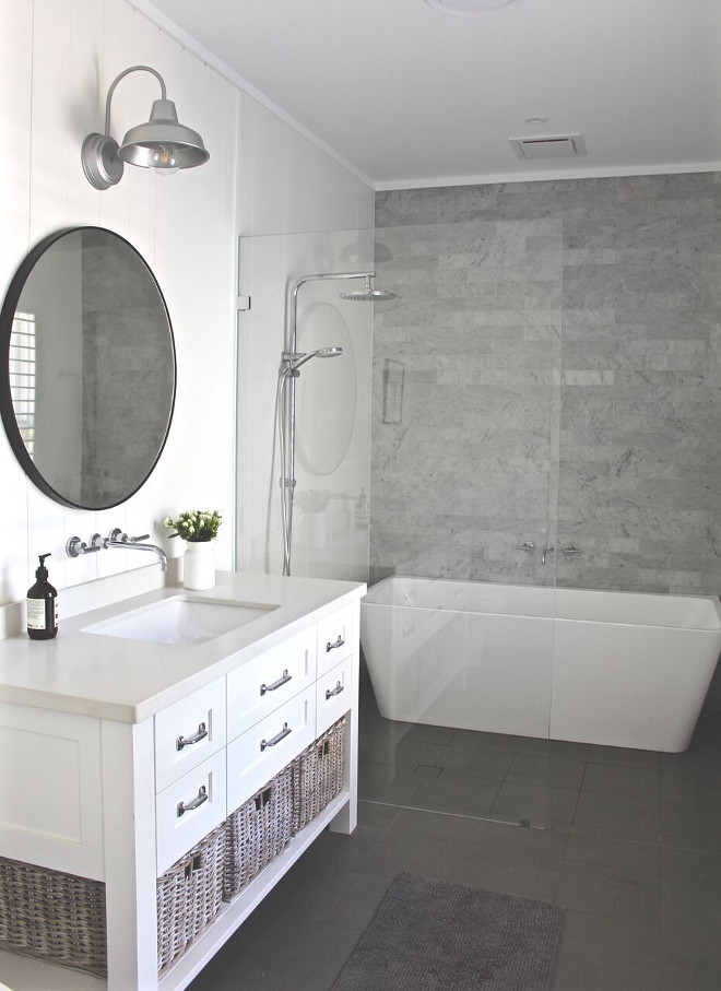 Curbless shower. Curbless shower. Curbless walk in shower tile ideas. This stunning bathroom features a large curbless walk in shower with freestanding bath. Curbless walk in shower tile. Curbless walk in shower tile #Curblessshower #curblesswalkinshower #showertile Beautiful Homes of Instagram @urban_farmhouse_build