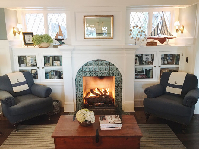 Family room fireplace flanked by chairs. Beautiful Homes of Instagram @SweetShadyLane