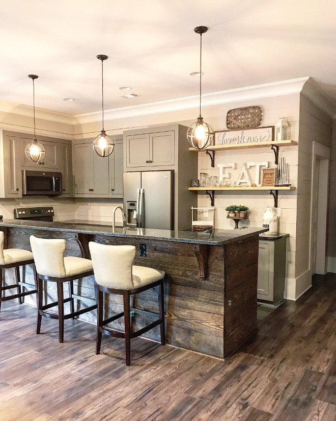 Farmhouse Basement Bar. Farmhouse Basement Bar with shiplap peninsula. Farmhouse Basement Bar. Farmhouse Basement Bar #shiplap #fixerupper #Farmhouse #Basement #Bar #shiplappeninsula Home Bunch Beautiful Homes of Instagram @mygeorgiahouse