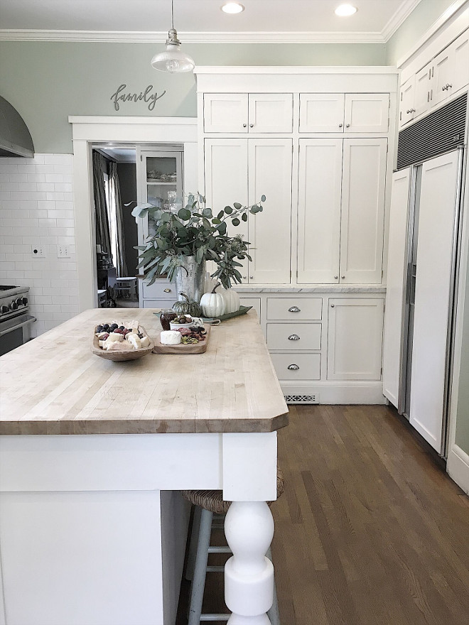 Kitchen island countertop. Kitchen island: Custom built, 72”l, 36”w, 38”h, butcher block top. Kitchen island countertop. Kitchen island countertop. #Kitchenislandcountertop Beautiful Homes of Instagram @my100yearoldhome