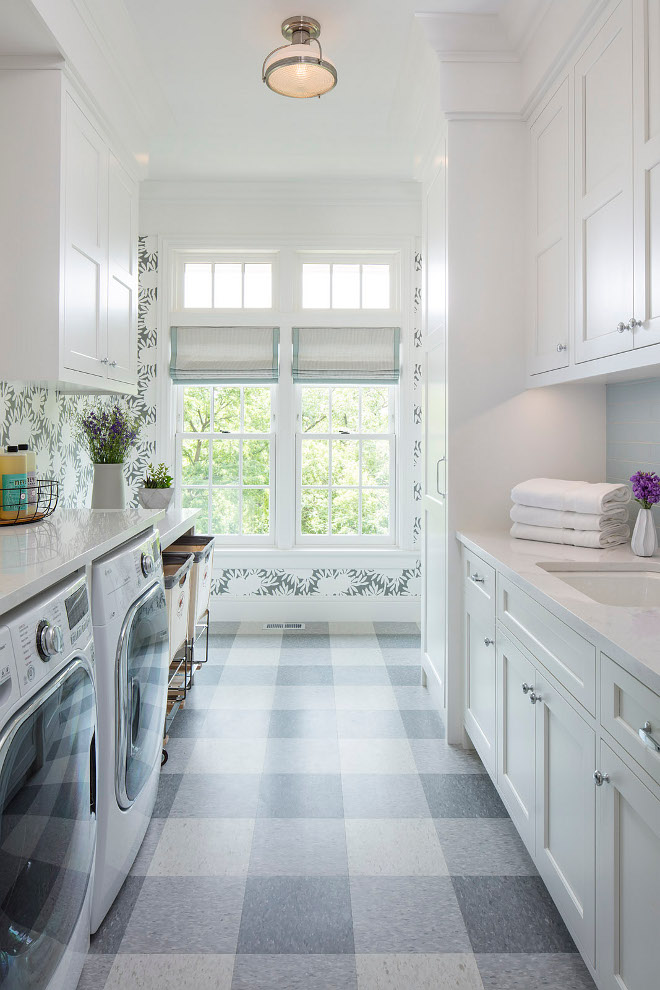 Laundry room plaid floor. Hamptons laundry room gets a farmhouse feel with this plasid floor. Laundry room plaid floor. Laundry room plaid floor. Laundry room plaid floor #Laundryroom #plaidfloor Martha O’Hara Interiors