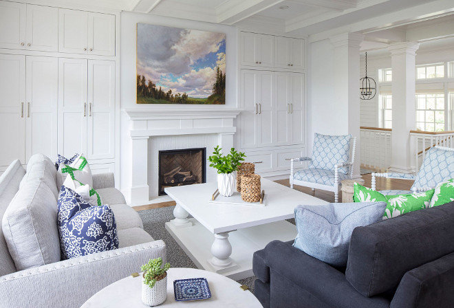 Living room shaker cabinets. Living room shaker cabinets and white Balustrade Square Coffee Table. Living room shaker cabinets. Living room shaker cabinets surrounds fireplace #Livingroom #shakercabinets Martha O’Hara Interiors