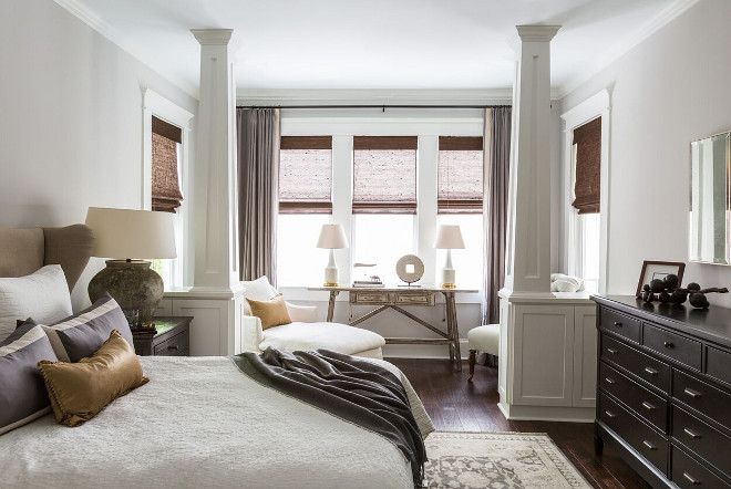 Master Bedroom Design. Master Bedroom Design. -Desired a romantic, serene retreat. -Utilized luxurious fabrics applied in simple yet elegant ways to create a subtle beauty within the space. -Installed built-in bookshelves behind the sitting area columns because they are avid readers. Master Bedroom Design. Master Bedroom Design #MasterBedroom #MasterBedroomDesign Marie Flanigan Interiors