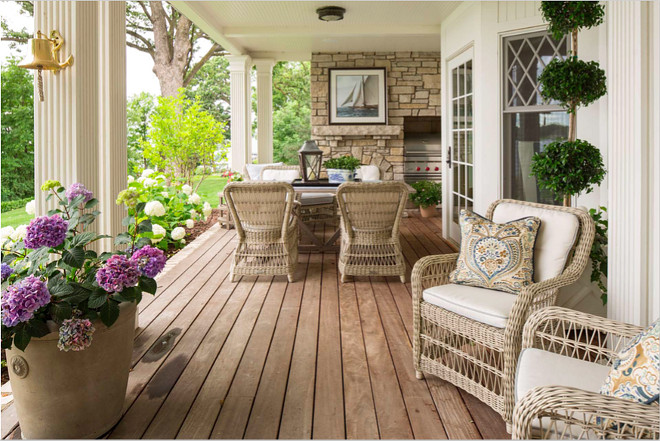 Porch. Back porch. Porch with dininbg area. All furniture is Kinglsey Bates. Brass bell is from Nantucket. #porch #backporch #porchdiningarea Beautiful Homes of Instagram @SweetShadyLane