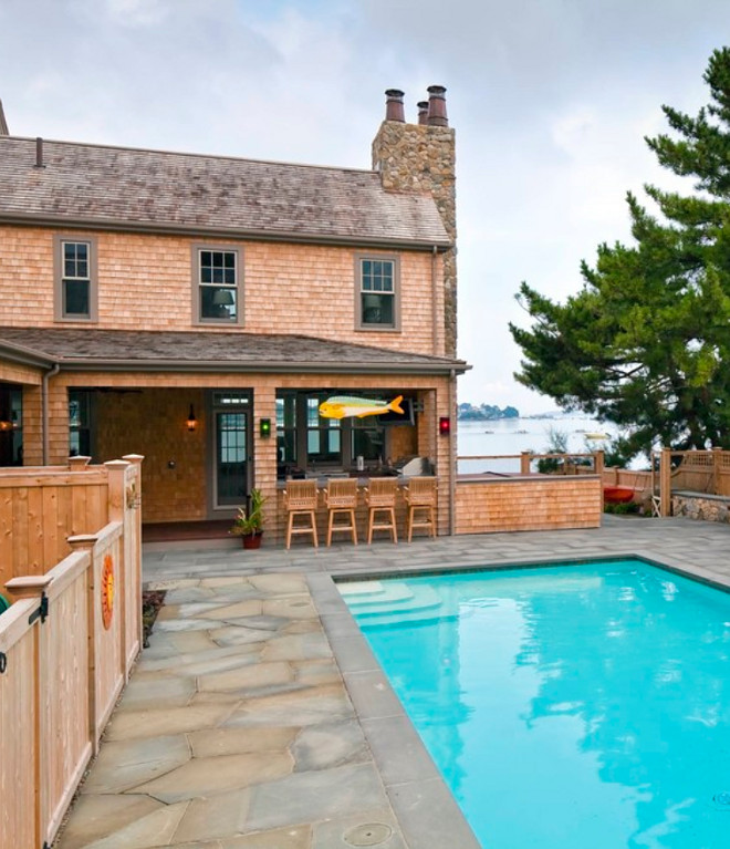 Shingle home pool backyard. Sean Papich Landscape Architecture