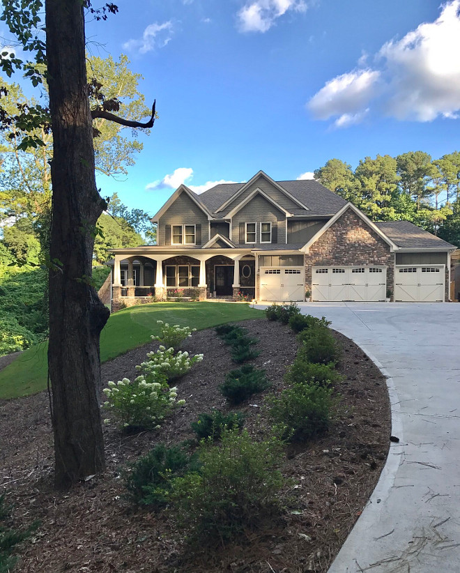 Exteriors. We chose a traditional craftsman plan. The house is painted with Sherwin Williams Anonymous SW 7046 for the exterior color and Sherwin Williams Shoji White SW 7042 for the trim. The stone is manufactured from Premier Stone Products in the ruble style in the color Sierra. #exteriors #SherwinWilliamsAnonymousSW7046 #SherwinWilliamsShojiWhiteSW7042 Home Bunch Beautiful Homes of Instagram @mygeorgiahouse