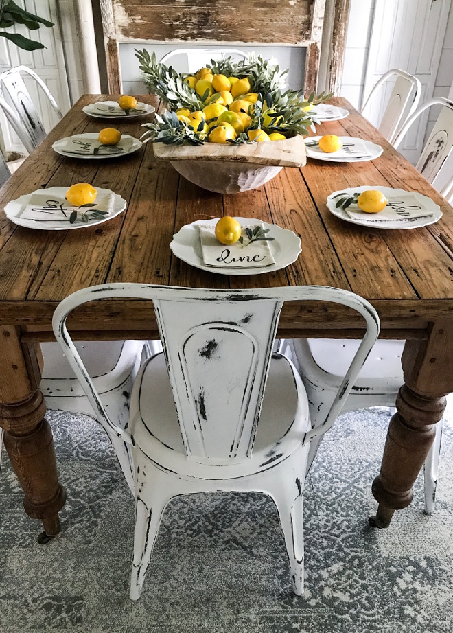 Vintage Farmhouse Table. Vintage farm table dating back 150 years, and we purchased it from the original owner’s grandchildren. The original owners’ initials are carved into the table. #vintagefarmhosuetable #farmhousetable Home Bunch Beautiful Homes of Instagram @cottonstem