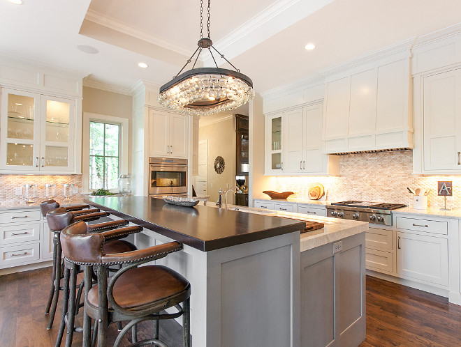 White Kitchen with greywashed island. White Kitchen with greywashed island. Neutral kitchen with off-white cabinets and greywashed island. White Kitchen with greywashed island. White Kitchen with greywashed island #WhiteKitchen #greywashedisland Great Neighborhood Homes