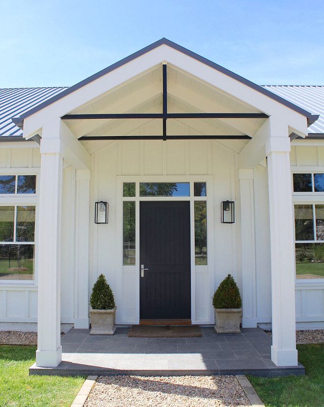 White Modern Farmhouse Black Front Door Paint Color Dulux Domino. White Modern Farmhouse Black Front Door Paint Color Dulux Domino. White Modern Farmhouse Black Front Door Paint Color Dulux Domino Dulux Domino #DuluxDomino Beautiful Homes of Instagram @urban_farmhouse_build