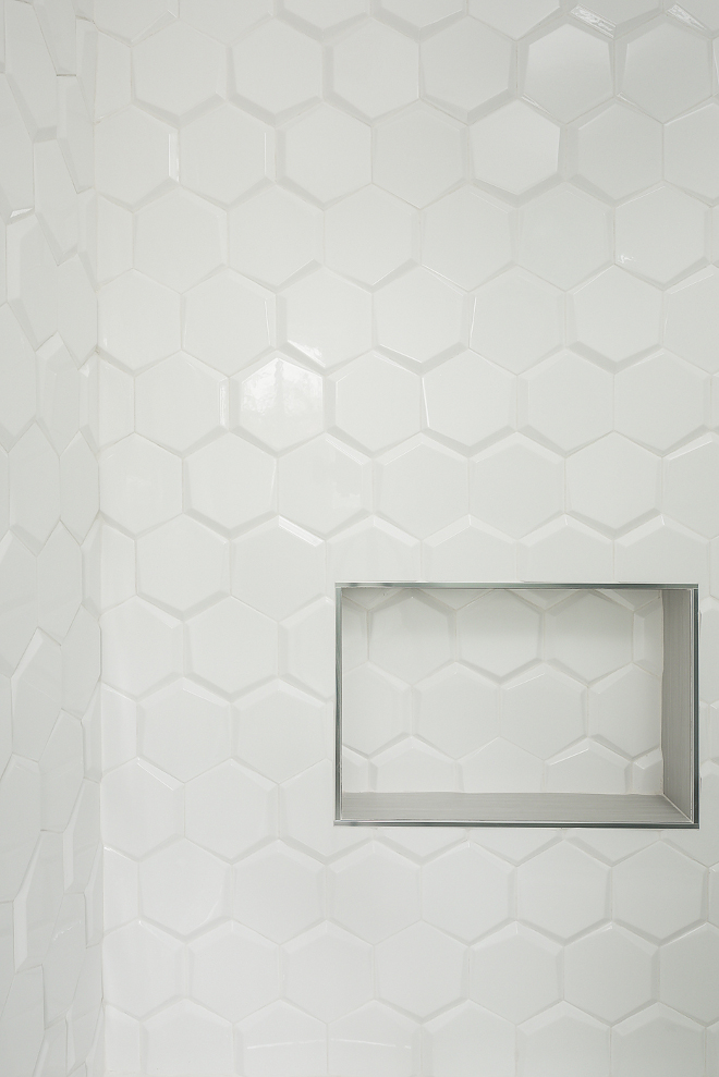 Beveled Hex Tile Beveled Hex Tile Shower Beveled Hex Tile Shower features a 6" matte beveled hex tile #shower #BeveledHexTile