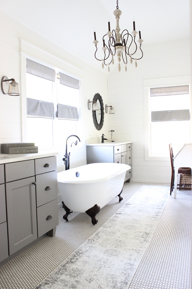 Farmhouse Bathroom Penny Tile Floor and Shiplap Walls Fixer Upper Farmhouse Bathroom Penny Tile Floor and Shiplap Walls Farmhouse Bathroom Penny Tile Floor and Shiplap Walls #FarmhouseBathroom #PennyFloorTile #Shiplap #Fixerupper Beautiful Homes of Instagram Home Bunch @crateandcottage