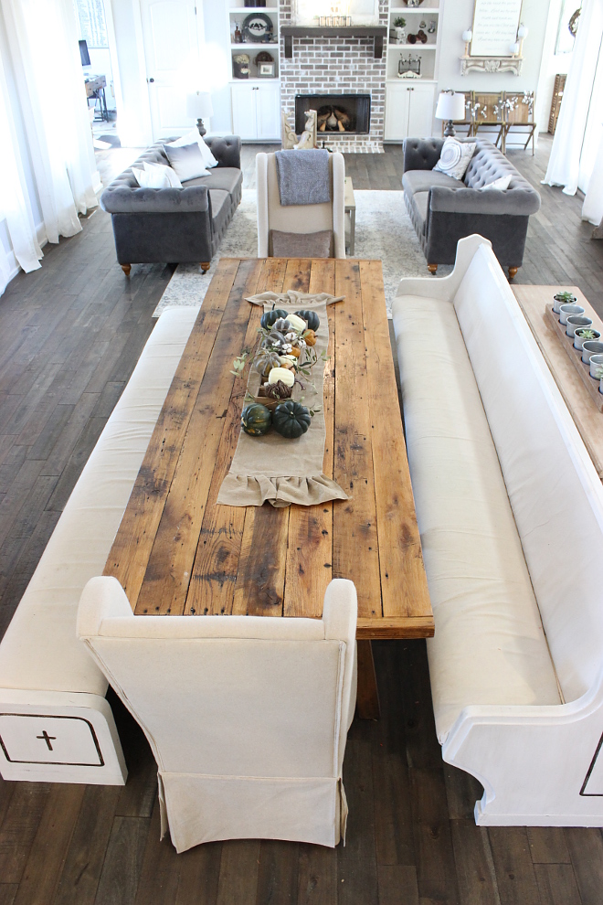 Farmhouse Dining room This room also holds our 10-foot farmhouse table and reclaimed church pews for a central dining area #farmhousediningroom #farmhousediningtable Beautiful Homes of Instagram Home Bunch