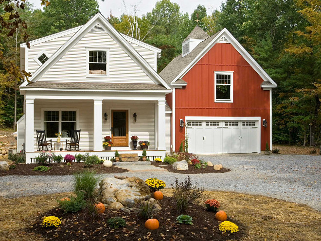 Farmhouse exterior with attached barn art studio Witt Construction