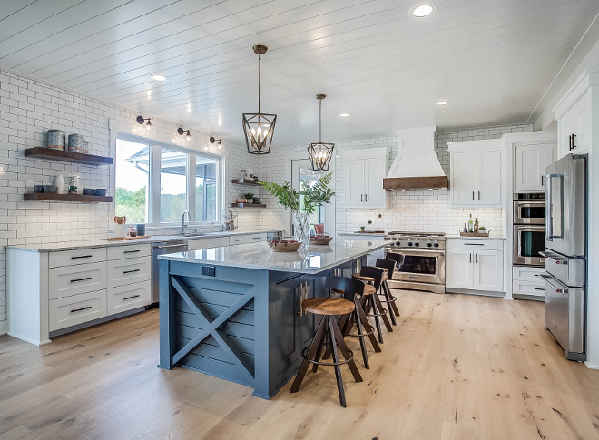 Farmhouse kitchen with x side island, The side of the island features a "X" design and shiplap, Farmhouse kitchen with x side island Farmhouse kitchen with x side island #Farmhousekitchen #xsideisland