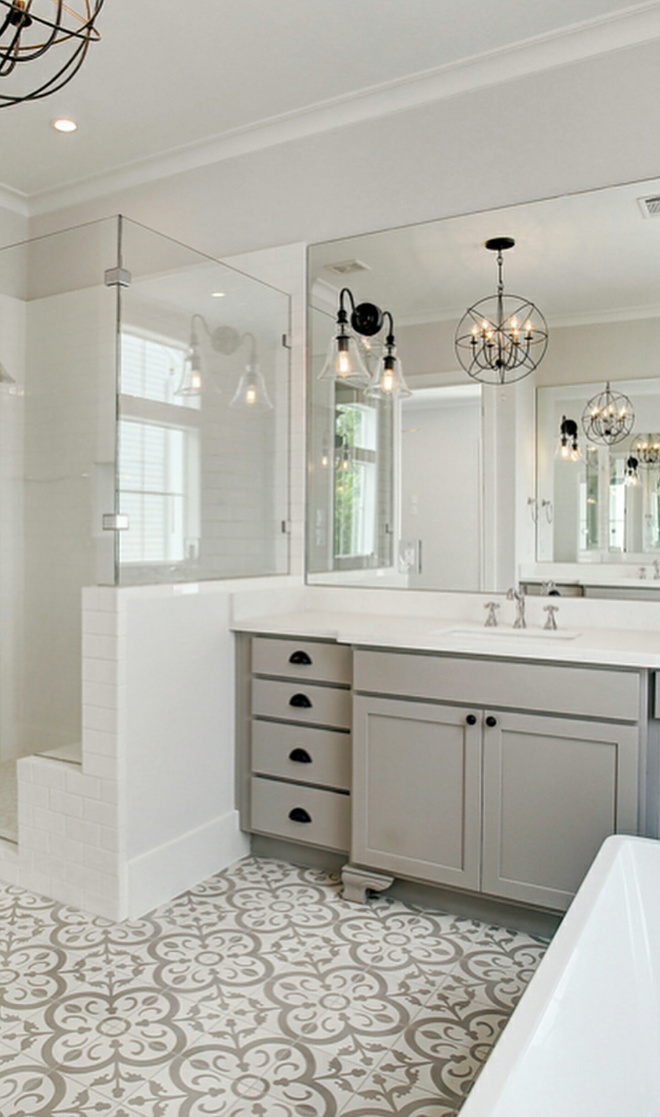 Grey Cement Tile. Bathroom with Grey Cement Tile and grey cabinet. Grey Cement Tile. Grey Cement Tile #GreyCementTile