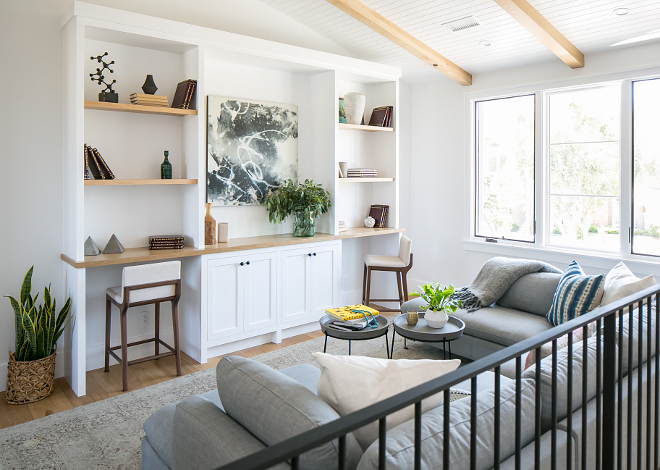 Landing Desk Cabinet The upper landing features a custom desk/cabinet with tongue and groove & beams ceiling