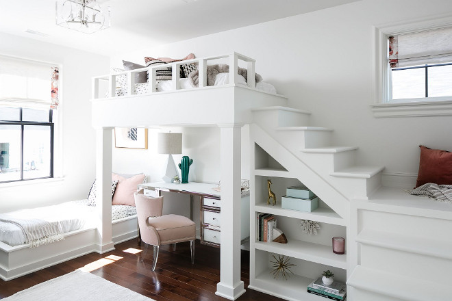 Loft Bunk Room. Loft bunk bed with desk area. This shared bedroom features a built-in bed and a loft bunk bed with plenty of built-ins! Loft Bunk Room. Loft bunk bed with desk area. Loft Bunk Room. Loft bunk bed with desk area #LoftBunkRoom #Loftbunkbed #deskarea Ramage Company