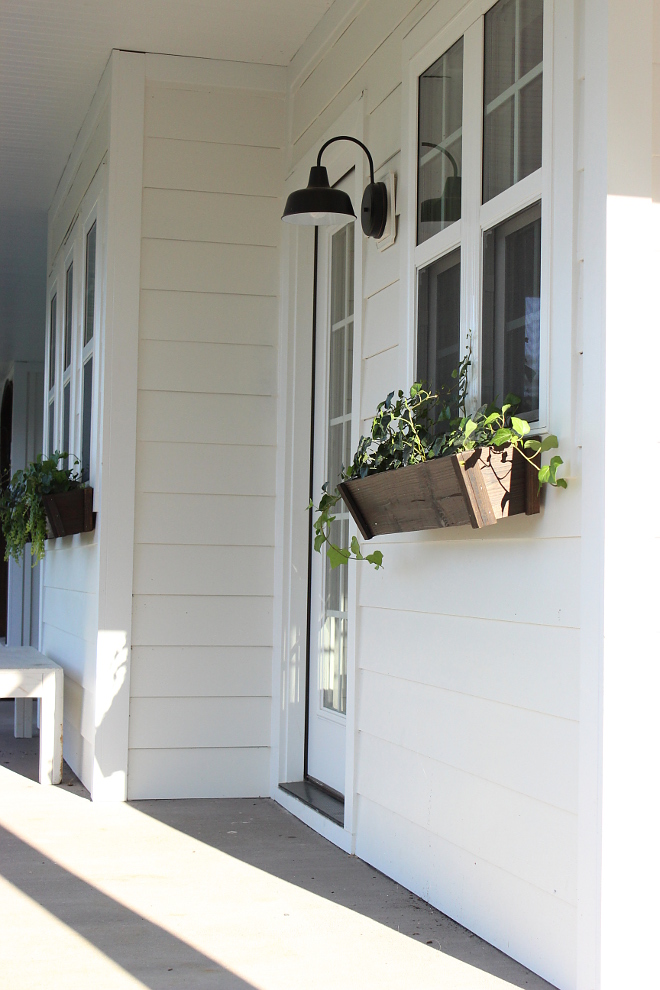 We went with an all-white exterior from Sherwin Williams called Alabaster White. The exterior is covered board and batten and horizontal 7-inch hardy plank - Beautiful Homes of Instagram Home Bunch