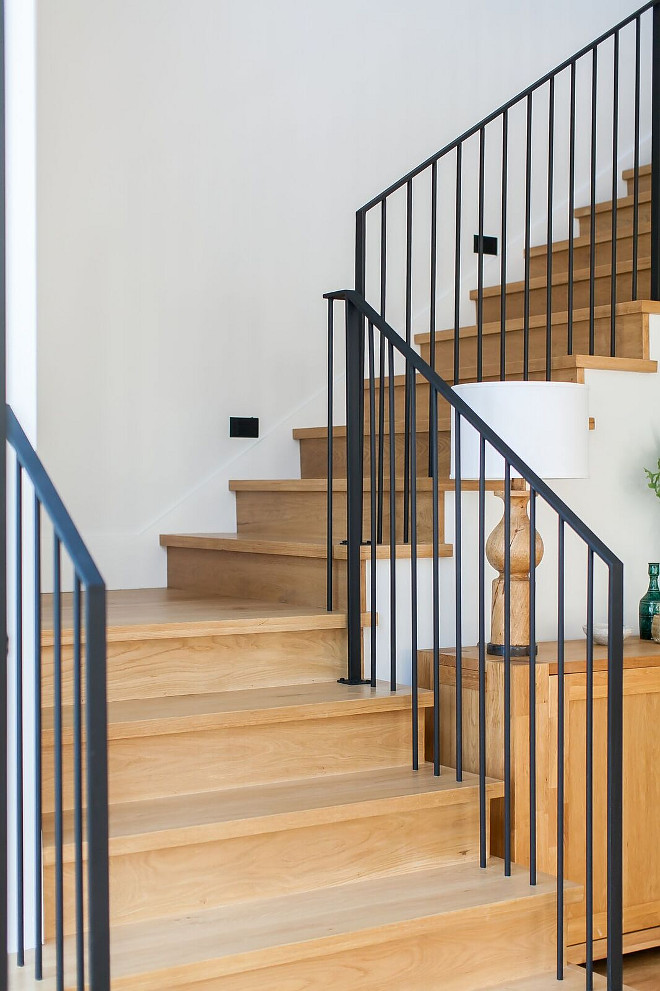 White Oak Staircase with full white oak treads and wrought iron stair railing White Oak Staircase with full white oak treads and wrought iron stair railing ideas