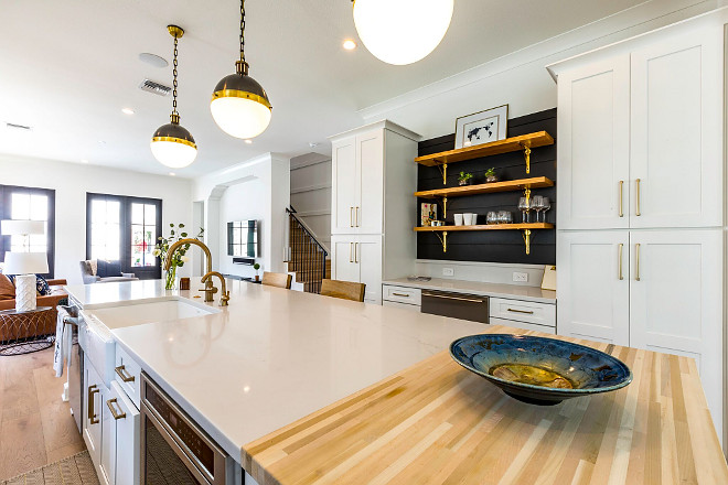 White Quartz Countertop Kitchen island with Aurea Stone Quartz Countertop and butcher block #qhitequartzcountertop #countertop #AureaStone #Quartz