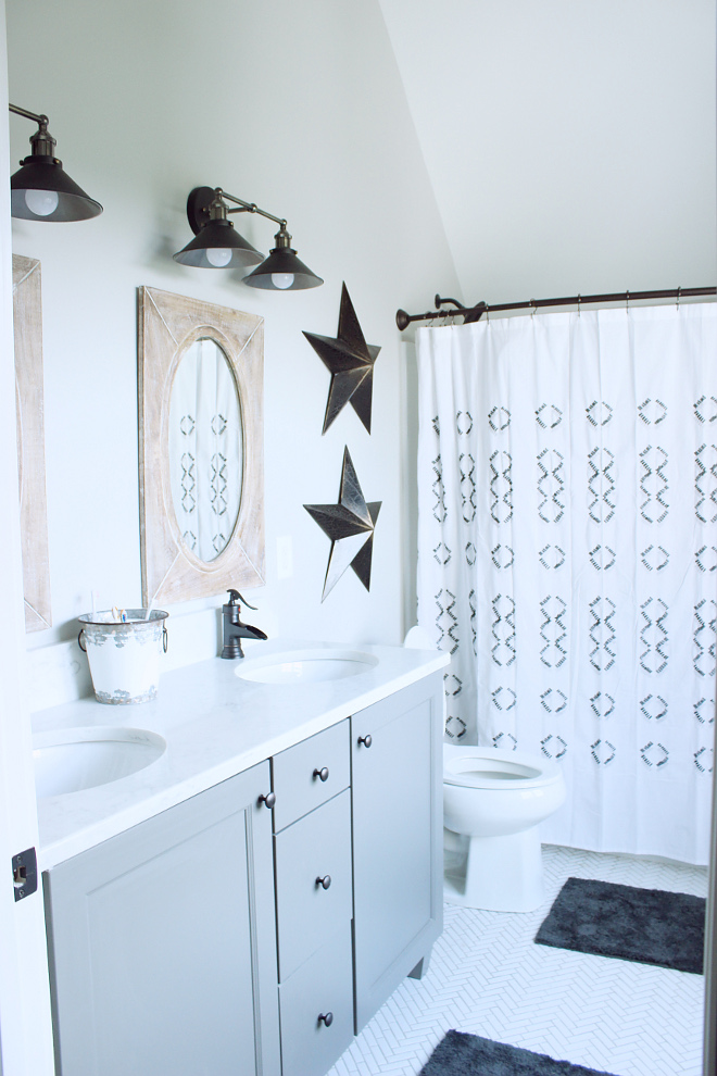 boys bath boys bath with herringbone floor tile #boysbath Beautiful Homes of Instagram Home Bunch @crateandcottage