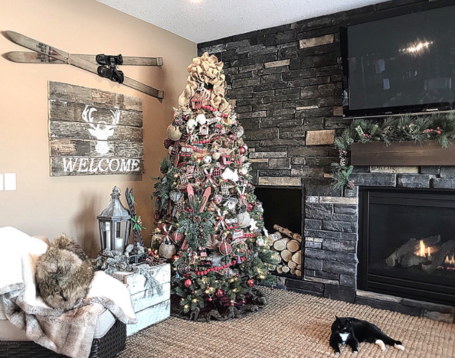 Family room wall of stone