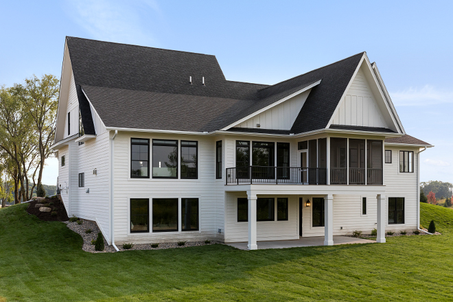 White siding home with black windows and charcoal grey roof White siding home with black windows and charcoal grey roof #Whitesiding #home #blackwindows #charcoalroof